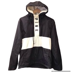 Pink Victoria’s Secret Windbreaker Hooded 1/2 Zip Pullover Anorak Jacket XS
